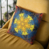 モザイクマンダラフラワーイエローブルーとレッド クッション