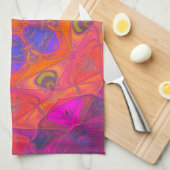 モザイクマンダラフラワーオレンジパープルとピンク キッチンタオル (四つ折り)