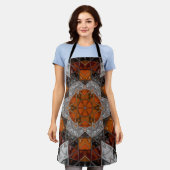 モザイクマンダラフラワーオレンジ白と黒 エプロン (着用した状態)