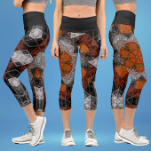 モザイクマンダラフラワーオレンジ白と黒 カプリレギンス