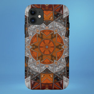 モザイクマンダラフラワーオレンジ白と黒 iPhone 11 ケース