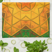 モザイクマンダラフラワーグリーンと黄色 キッチンタオル (折り畳み)