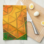 モザイクマンダラフラワーグリーンと黄色 キッチンタオル (四つ折り)