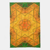 モザイクマンダラフラワーグリーンと黄色 キッチンタオル (縦)