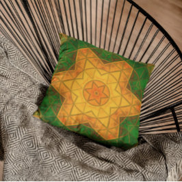 モザイクマンダラフラワーグリーンと黄色 クッション