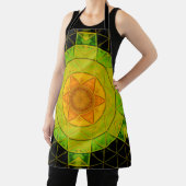 モザイクマンダラフラワーグリーンオレンジとブラック エプロン (インサイチュ)