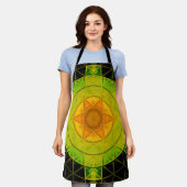 モザイクマンダラフラワーグリーンオレンジとブラック エプロン (着用した状態)