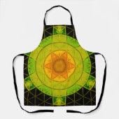 モザイクマンダラフラワーグリーンオレンジとブラック エプロン (正面)