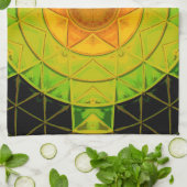 モザイクマンダラフラワーグリーンオレンジとブラック キッチンタオル (折り畳み)