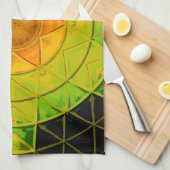 モザイクマンダラフラワーグリーンオレンジとブラック キッチンタオル (四つ折り)