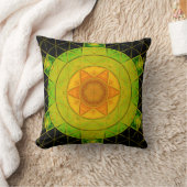 モザイクマンダラフラワーグリーンオレンジとブラック クッション (ブランケット)