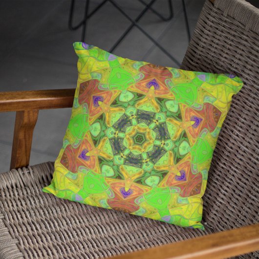 モザイクマンダラフラワーグリーンオレンジと黄色 クッション