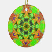 モザイクマンダラフラワーグリーンオレンジと黄色 セラミックオーナメント (左)