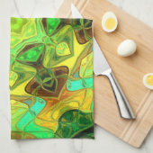モザイクマンダラフラワーグリーンブルーとイエロー キッチンタオル (四つ折り)