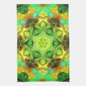 モザイクマンダラフラワーグリーンブルーとイエロー キッチンタオル (縦)
