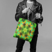 モザイクマンダラフラワーグリーンブルーとイエロー トートバッグ