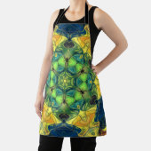 モザイクマンダラフラワーグリーン黄色と青 エプロン (インサイチュ)