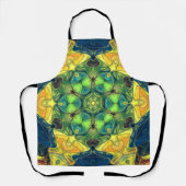 モザイクマンダラフラワーグリーン黄色と青 エプロン (正面)