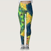 モザイクマンダラフラワーグリーン黄色と青 レギンス (正面)