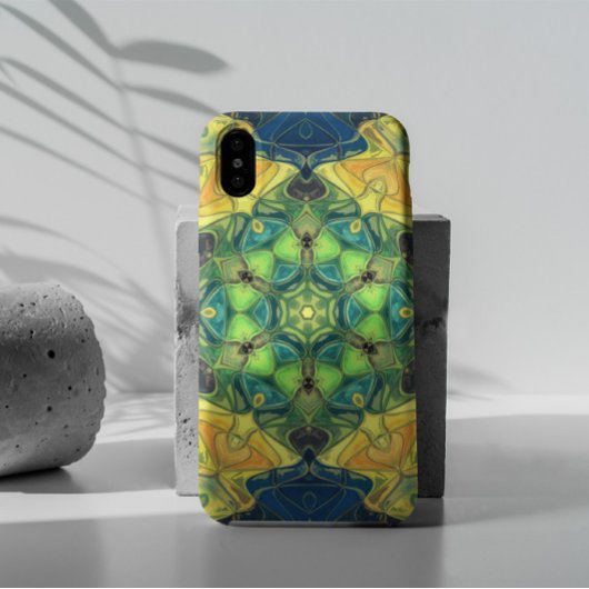 モザイクマンダラフラワーグリーン黄色と青 Case-Mate iPhoneケース