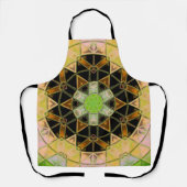 モザイクマンダラフラワーグリーン黄色と黒 エプロン (正面)