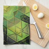 モザイクマンダラフラワーグリーン黄色と黒 キッチンタオル (四つ折り)