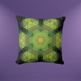 モザイクマンダラフラワーグリーン黄色と黒 クッション