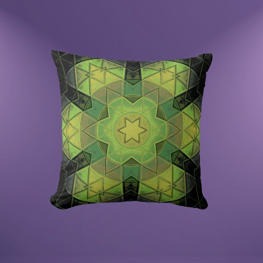 モザイクマンダラフラワーグリーン黄色と黒 クッション