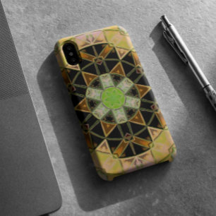 モザイクマンダラフラワーグリーン黄色と黒 iPhone 11 ケース