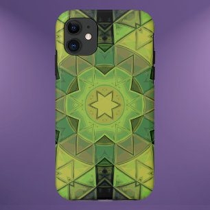 モザイクマンダラフラワーグリーン黄色と黒 iPhone 11 ケース