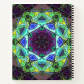 モザイクマンダラフラワーパープルブルーとグリーン ノートブック (裏面)