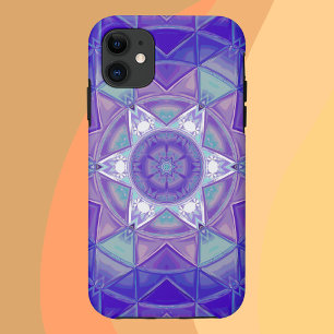 モザイクマンダラフラワーパープルブルーとホワイト iPhone 11 ケース