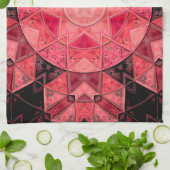 モザイクマンダラフラワーピンクとブラック キッチンタオル (折り畳み)