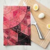 モザイクマンダラフラワーピンクとブラック キッチンタオル (四つ折り)