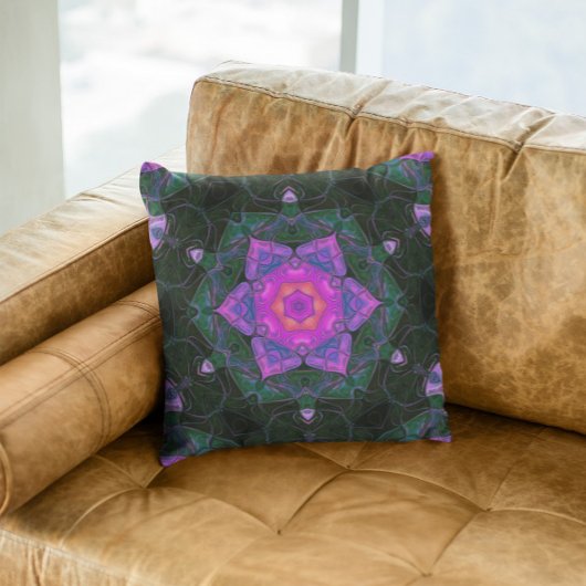 モザイクマンダラフラワーピンクとブラック クッション