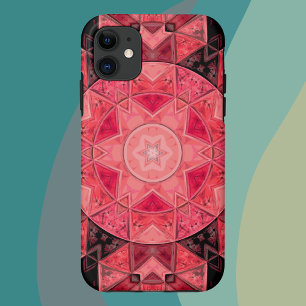 モザイクマンダラフラワーピンクとブラック iPhone 11 ケース