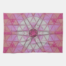 モザイクマンダラフラワーピンクと白 キッチンタオル