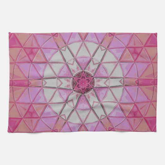 モザイクマンダラフラワーピンクと白 キッチンタオル (横)