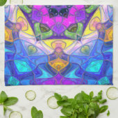 モザイクマンダラフラワーピンクブルーとイエロー キッチンタオル (折り畳み)