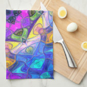 モザイクマンダラフラワーピンクブルーとイエロー キッチンタオル (四つ折り)