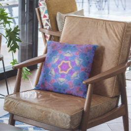 モザイクマンダラフラワーピンクブルーとイエロー クッション
