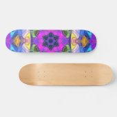 モザイクマンダラフラワーピンクブルーとイエロー スケートボード (横)