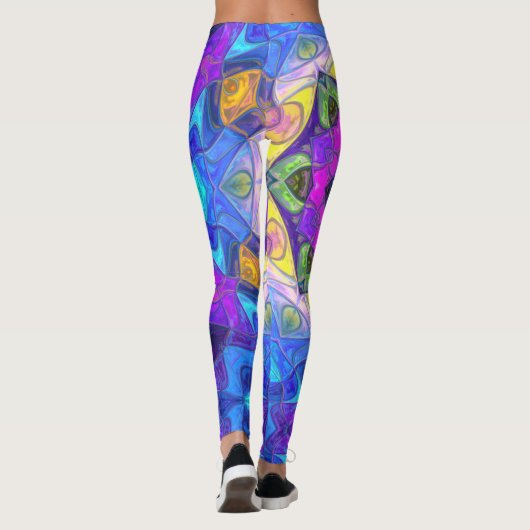 モザイクマンダラフラワーピンクブルーとイエロー レギンス (裏面)