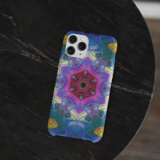 モザイクマンダラフラワーピンクブルーとイエロー Case-Mate iPhoneケース