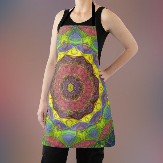 モザイクマンダラフラワーピンク黄色と緑 エプロン