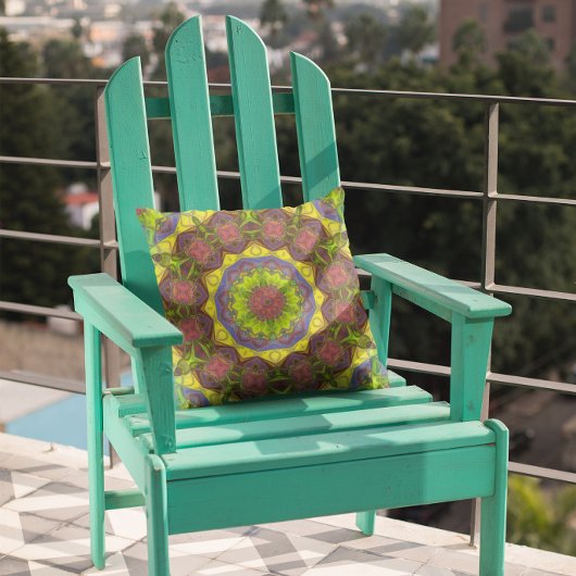 モザイクマンダラフラワーピンク黄色と緑 クッション