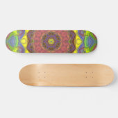 モザイクマンダラフラワーピンク黄色と緑 スケートボード (横)