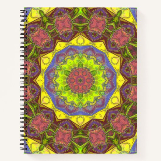 モザイクマンダラフラワーピンク黄色と緑 ノートブック (正面)