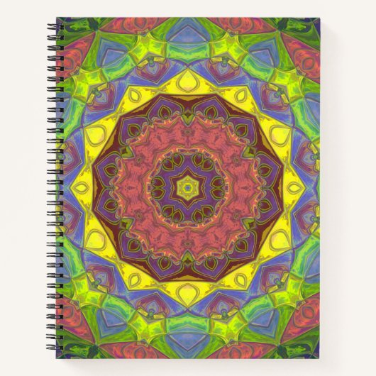 モザイクマンダラフラワーピンク黄色と緑 ノートブック (正面)