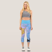 モザイクマンダラフラワーブルーとイエロー カプリレギンス (正面)